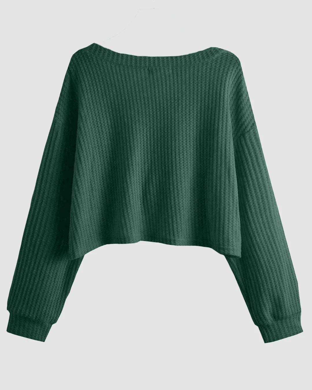 V-Neck Ribbed Long Sleeve Crop Top Sweater in Green - Image 2