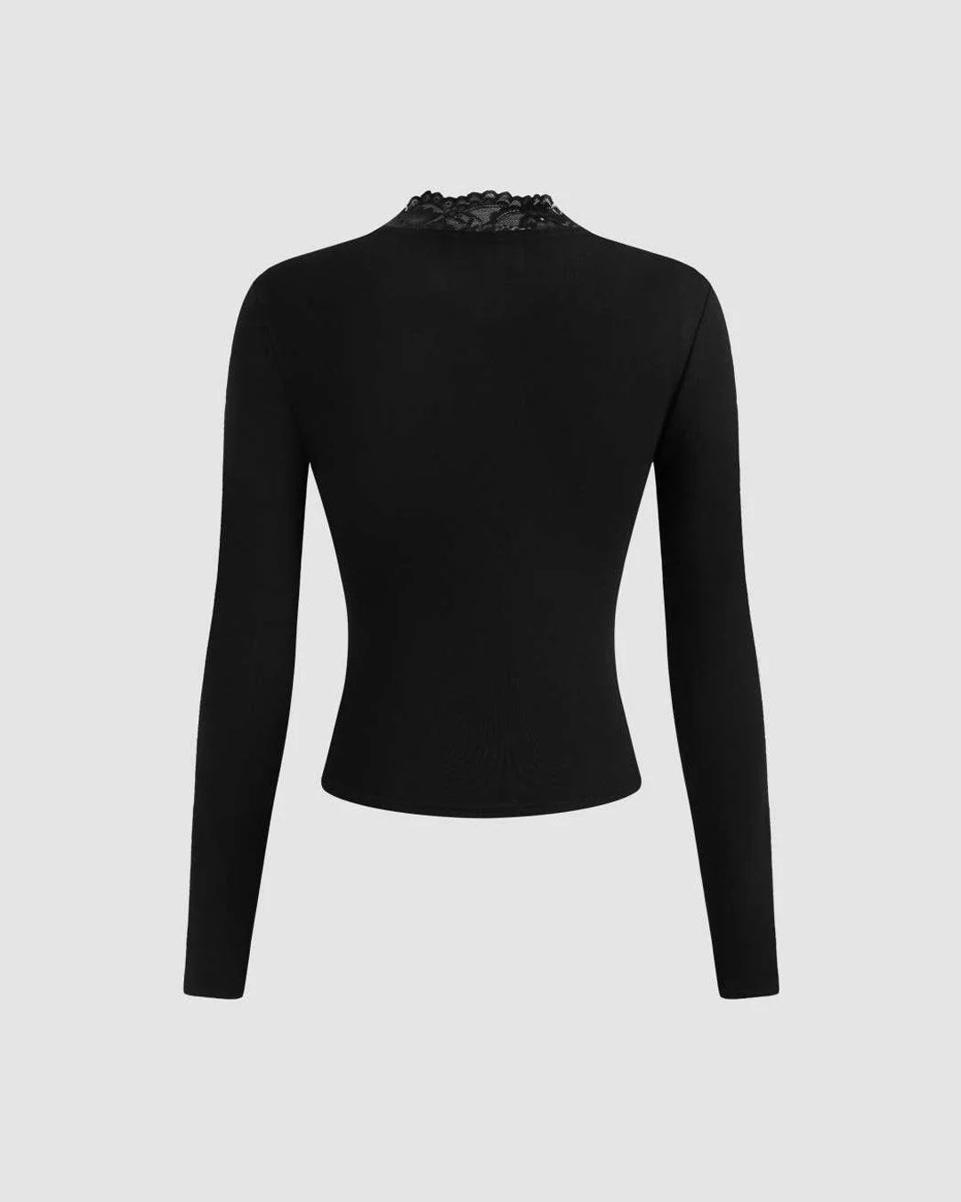 Solid V Neck Long Sleeve Lace Top - Image 3