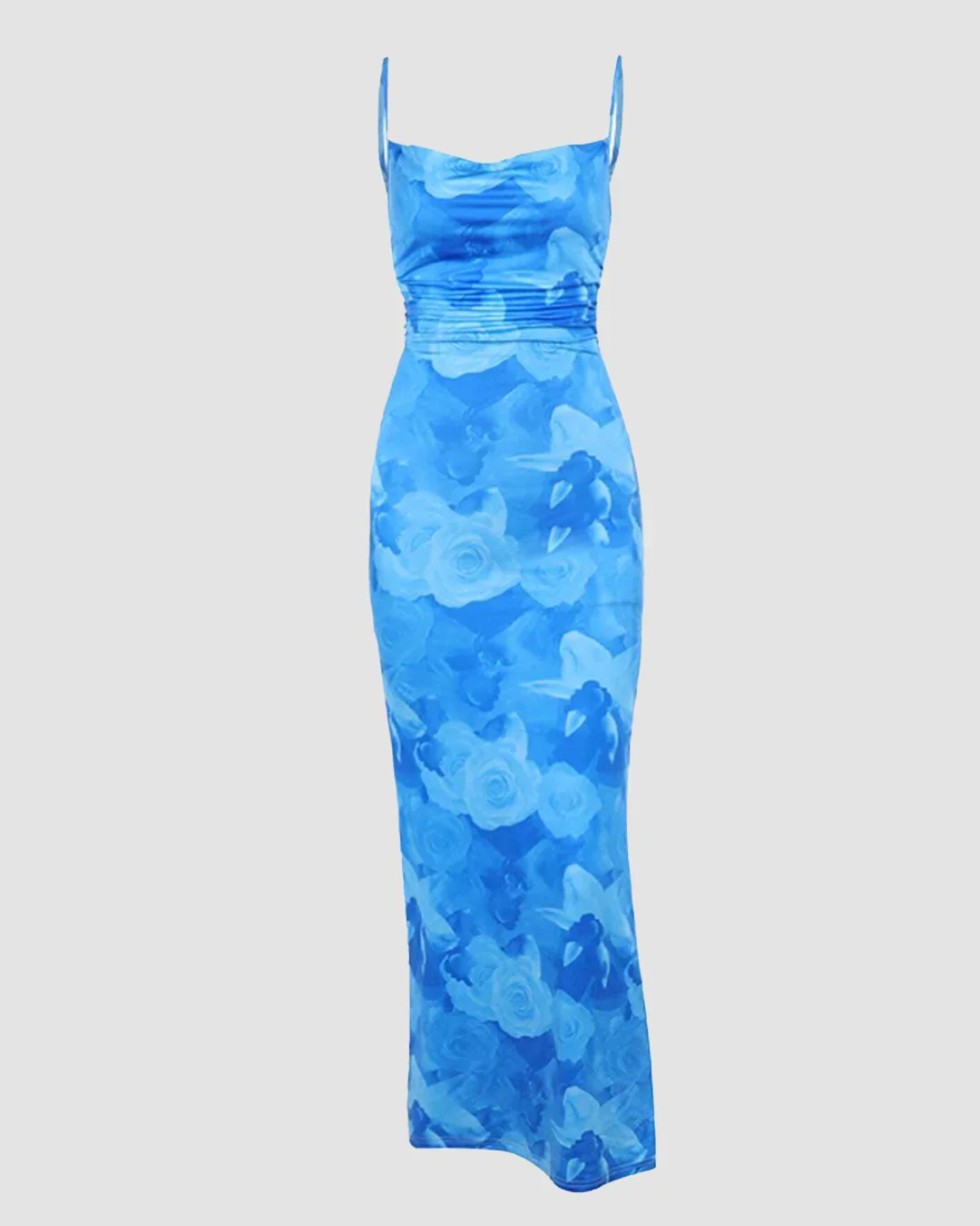 Spaghetti Strap Cowl Neck Floral Print Maxi Dress