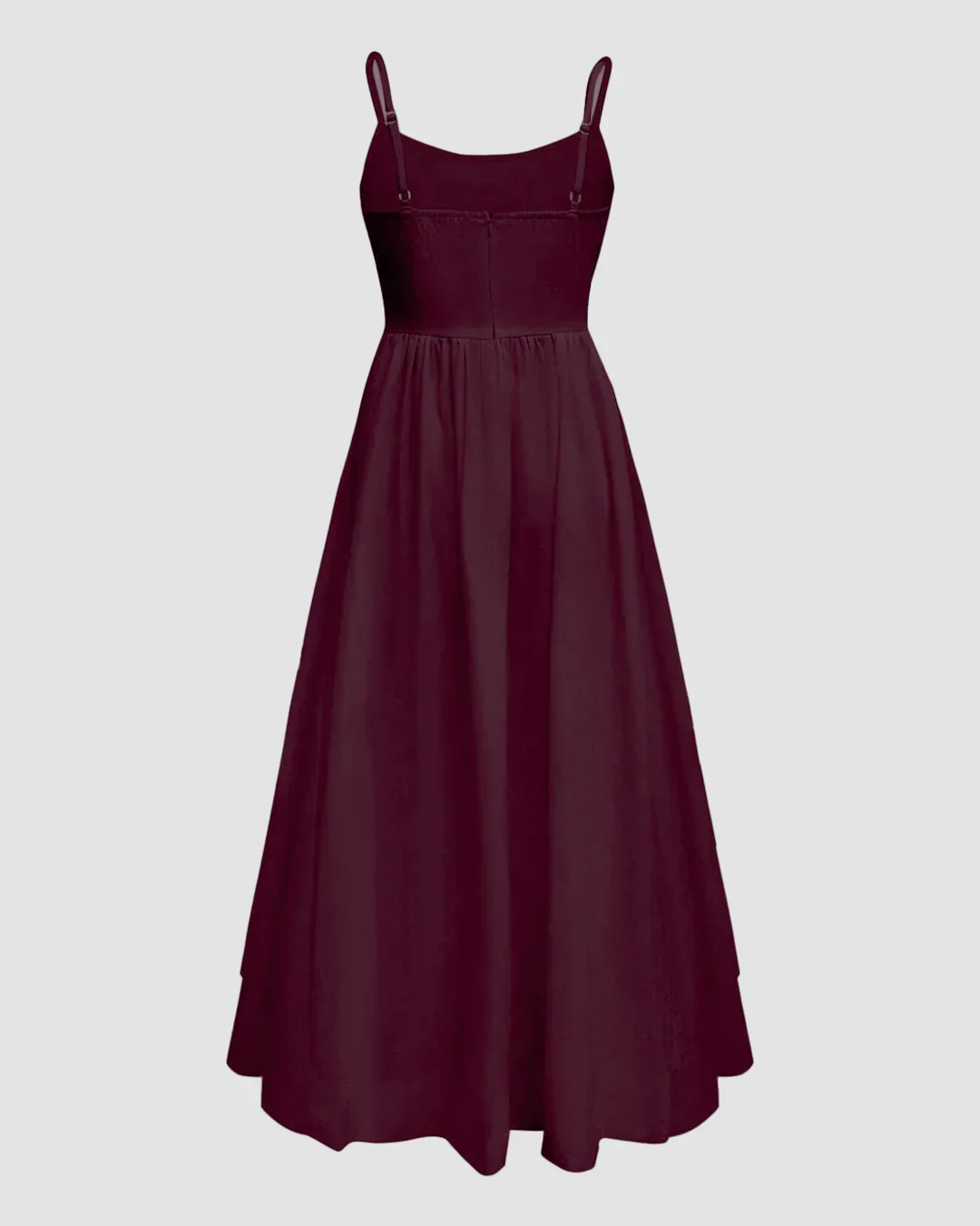 Spaghetti Strap Fit & Flare Sleeveless Midi Dress in Burgundy - Image 2