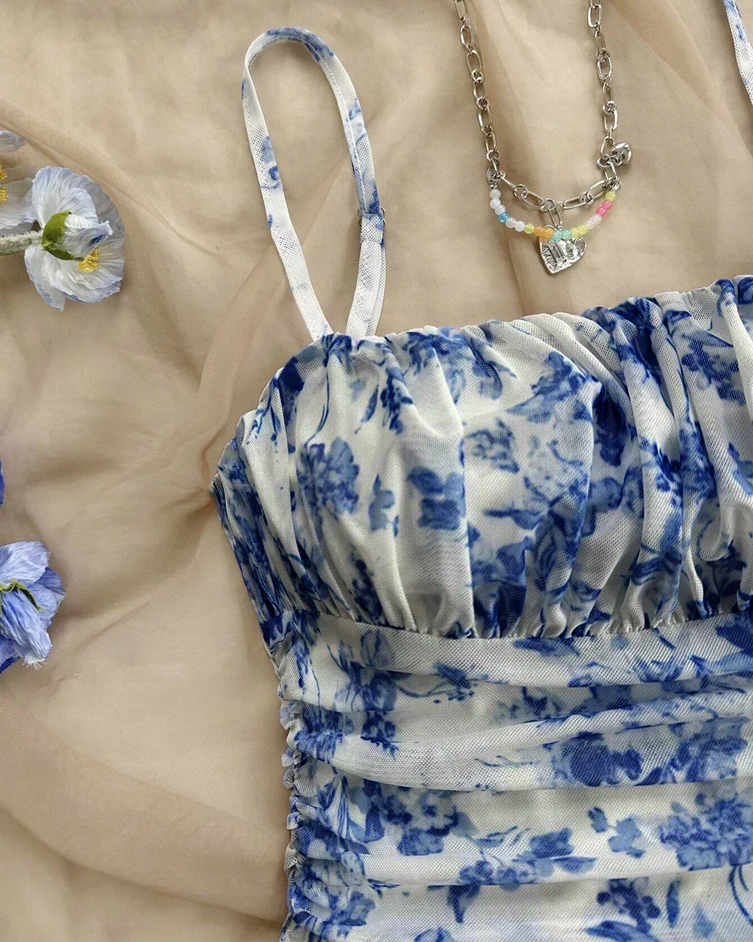 Spaghetti Strap Floral Print A-Line Mini Dress - Image 3