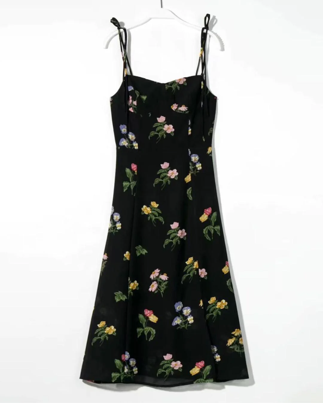 Spaghetti Strap Floral Retro Side-Slit Sheath Dress - Image 3
