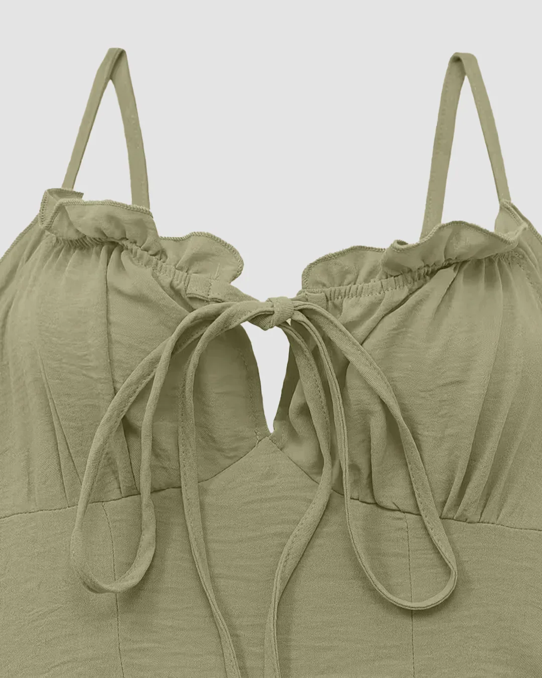 Spaghetti Strap Ruched Bust A-Line Maxi Dress in Herbal - Image 3