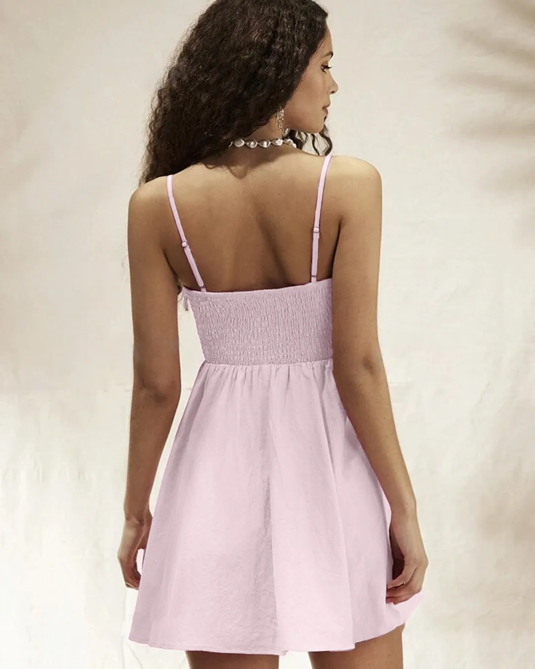 Spaghetti Strap Ruched Bust Shift Dress In Pink - Image 3