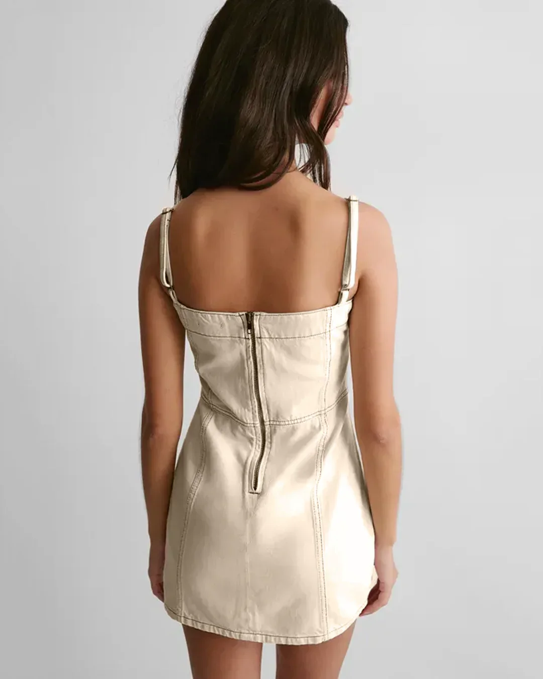 Spaghetti Strap Square Neck Slit Mini Dress in Apricot - Image 2