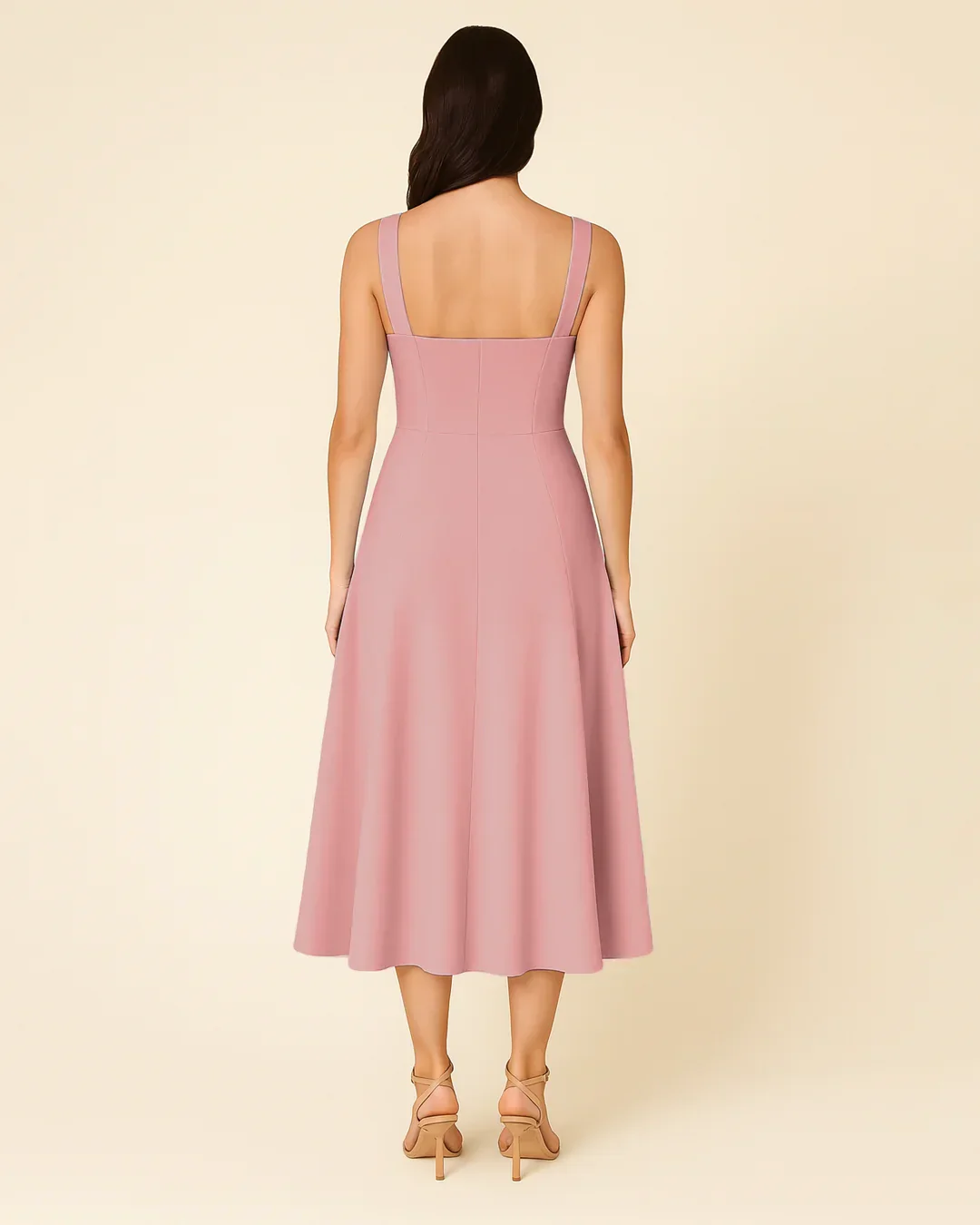 Spaghetti Strap Sweetheart Slit Midi Dress in Pink - Image 4