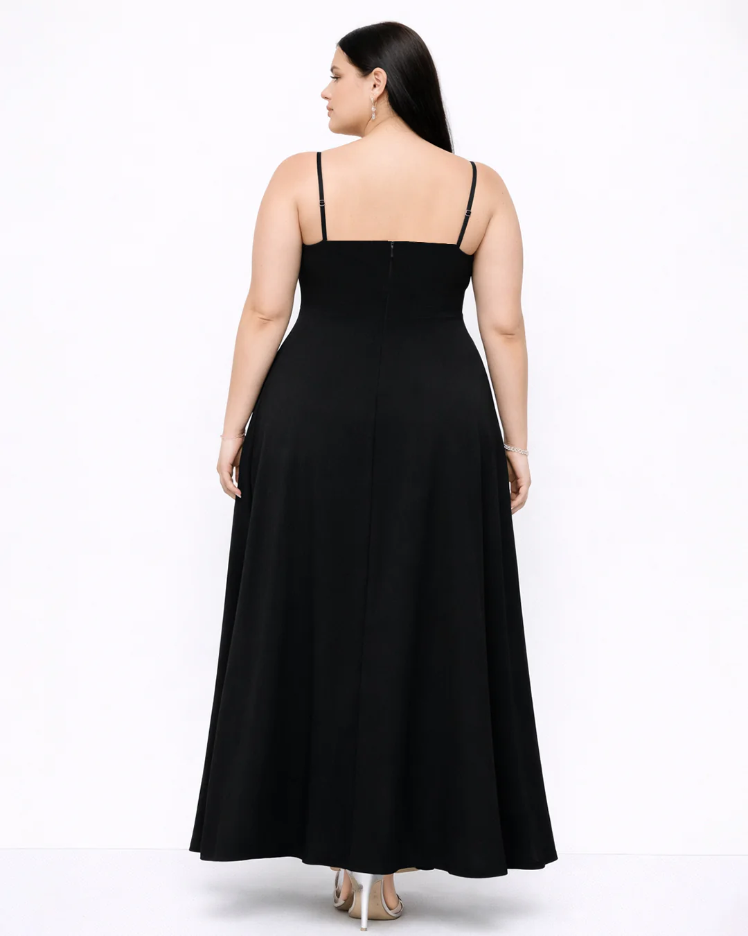 Spaghetti Sweetheart Neck High Slit Dress Curve & Plus in Black - Image 3
