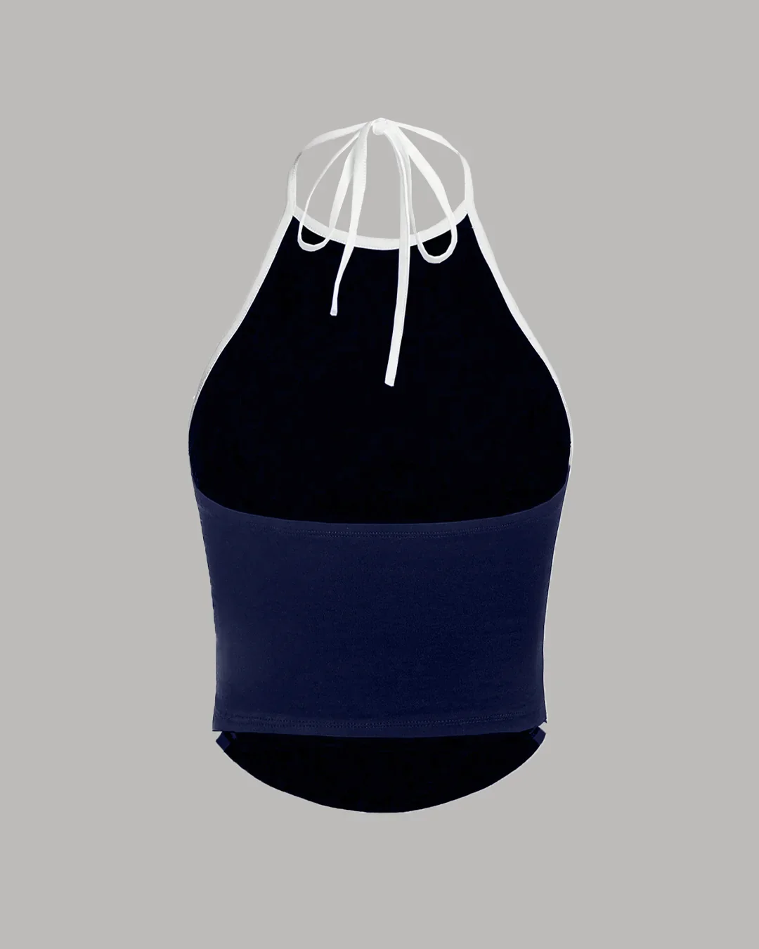 Sporty Ruched Halter Neck Racerback Top in Navy Blue & White - Image 3