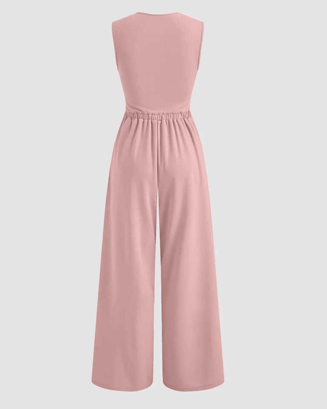 Square Neck Asymmetrical Hem Ruched Jumpsuit in Rose - Image 2