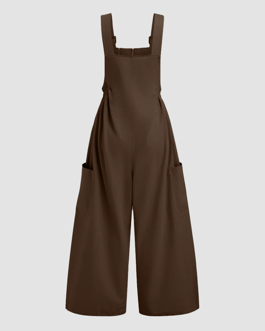 Square Neck Drawstring Wide Leg Jumpsuit in Brown - Image 2