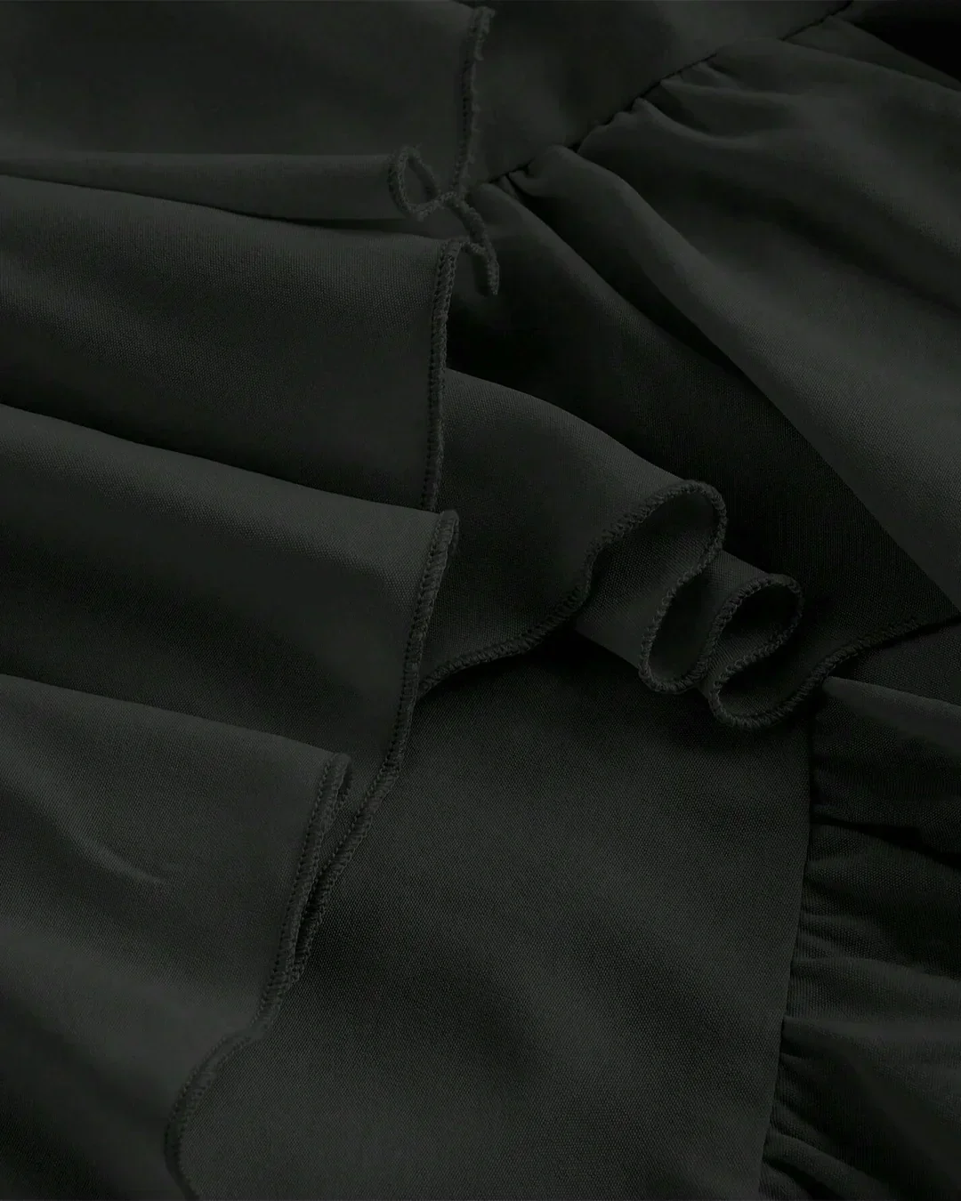 Square Neck Fit and Flare Ruffle Midi Dress in Black - Image 3
