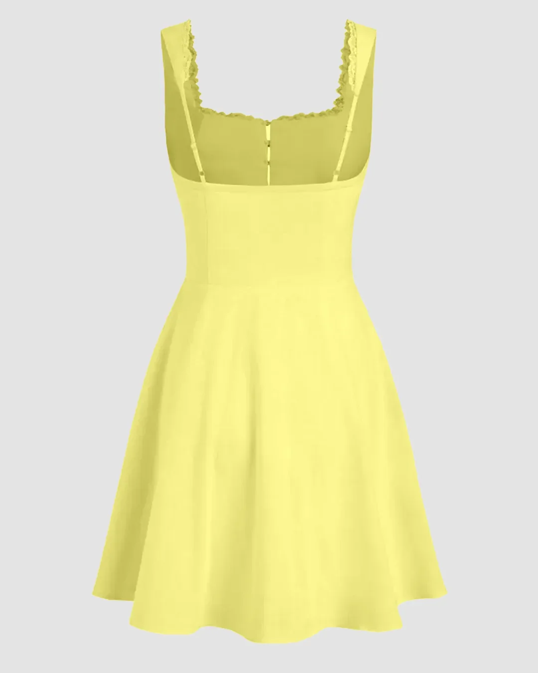 Square Neck Fit & Flare A-Line Mini Dress in Yellow - Image 2