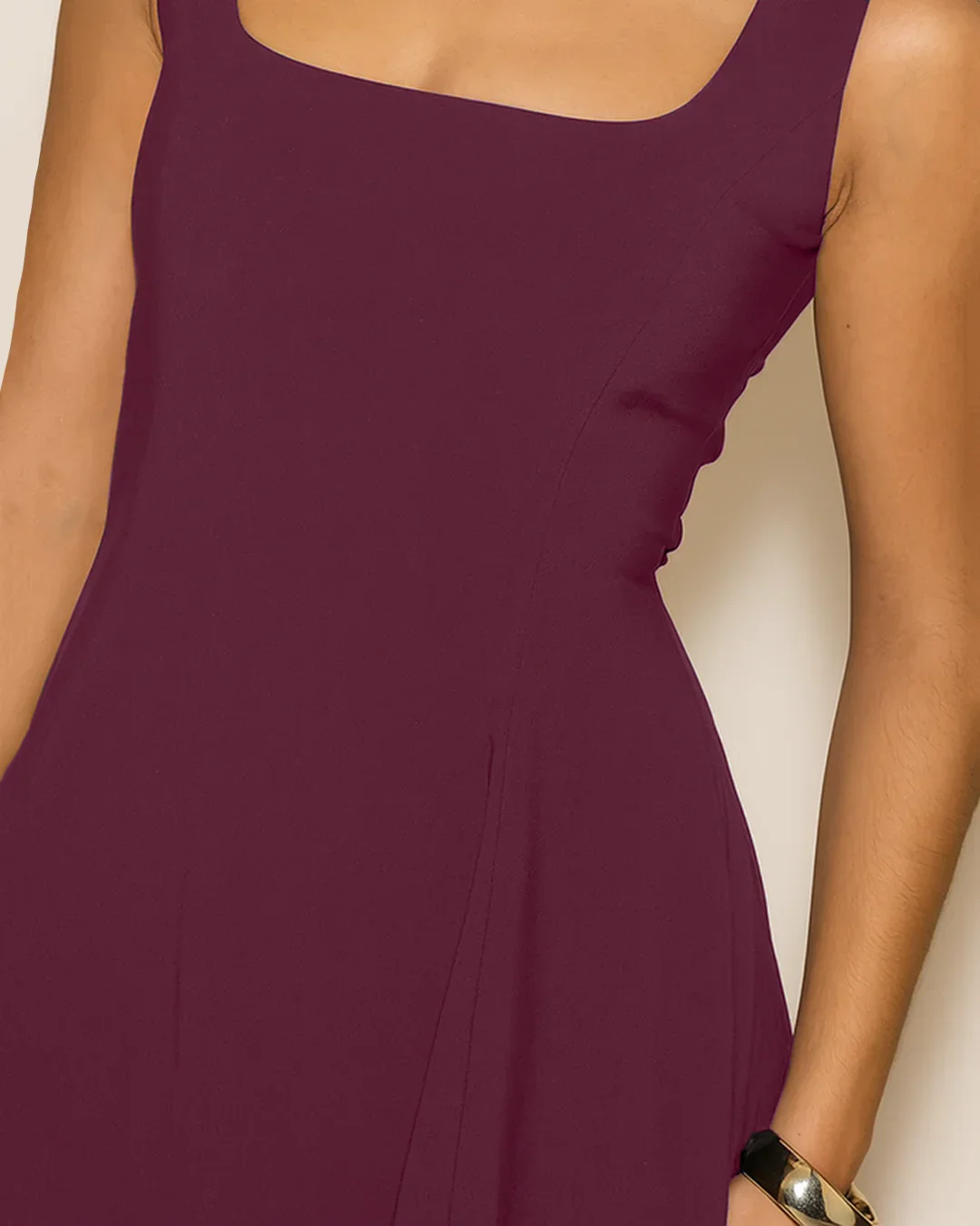 Square Neck Flared Burgundy Maxi Dress - Image 3