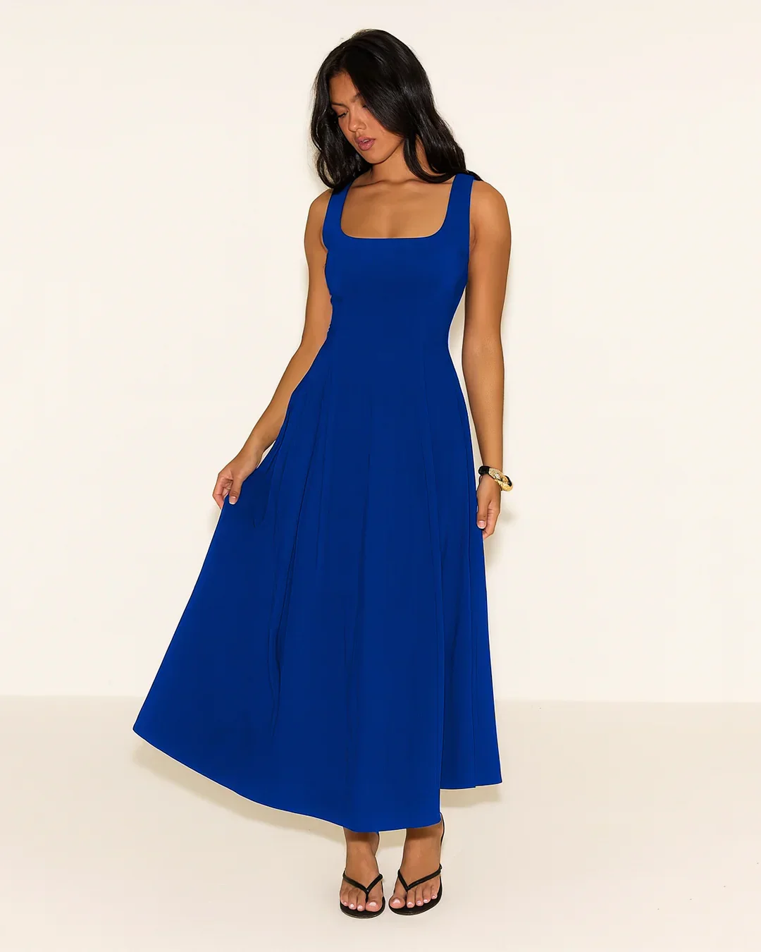 Fit and Flare Square Neck Sleeveless Maxi Dress in Surf Blue - Image 2