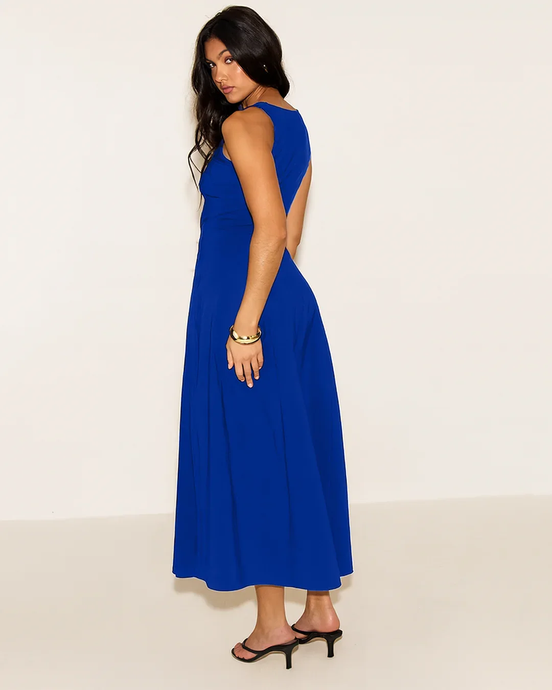 Fit and Flare Square Neck Sleeveless Maxi Dress in Surf Blue - Image 4