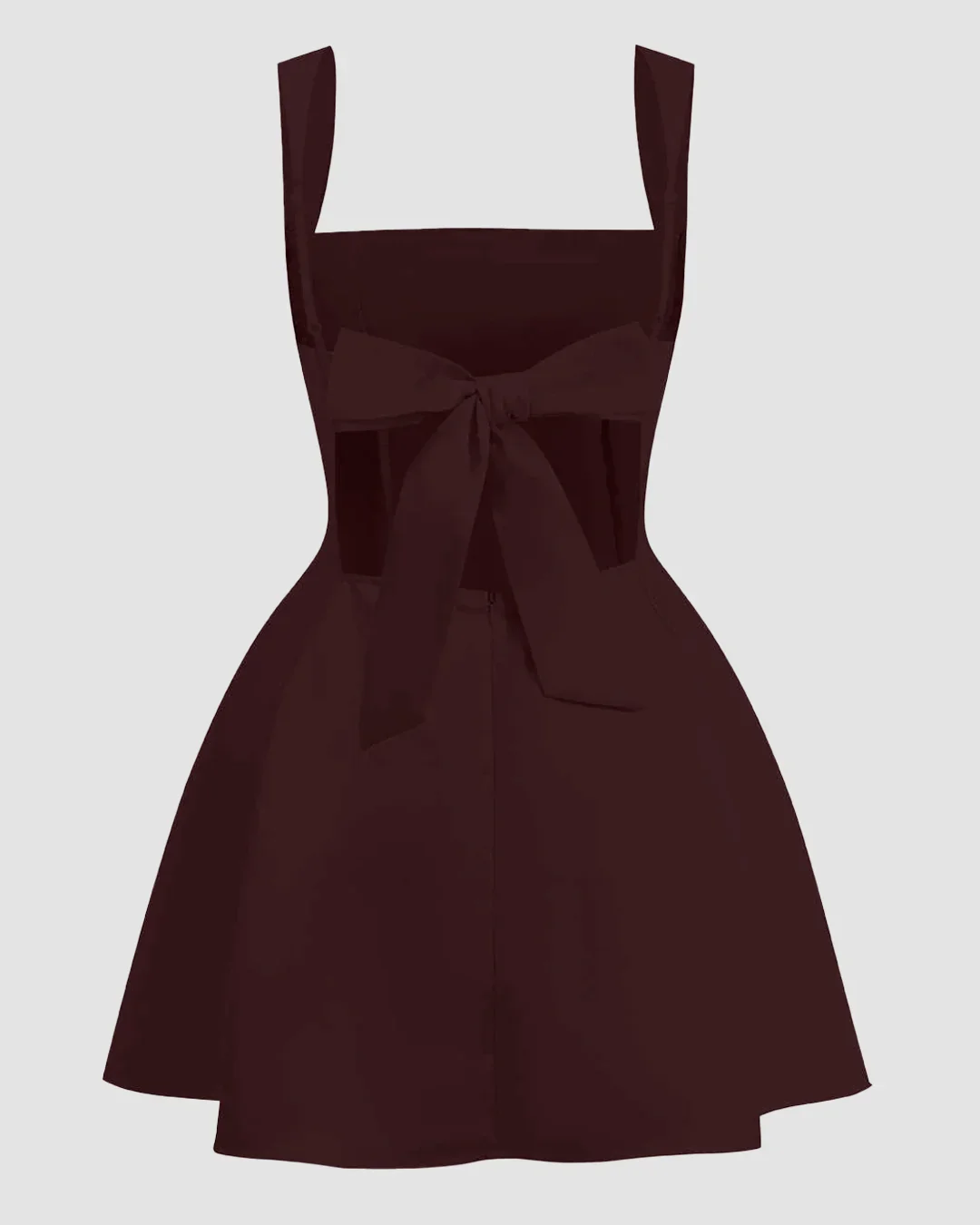 Square Neck Fit & Flare Sleeveless Mini Dress in Chocolate - Image 2