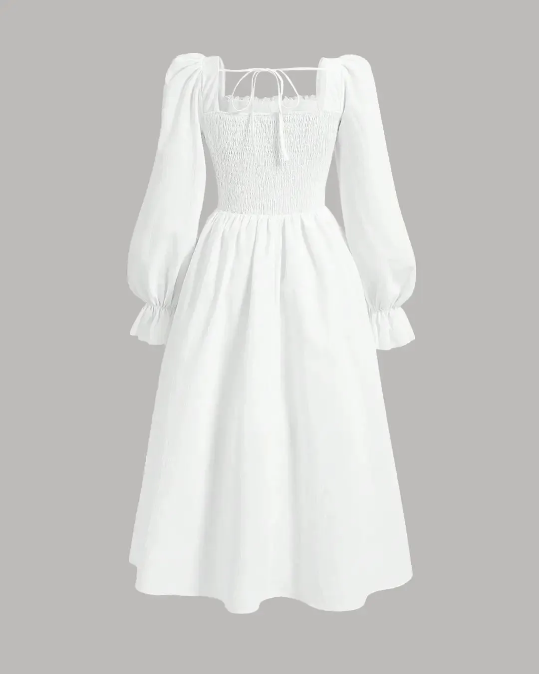 Long Sleeve Corset Waist Vintage Midi Dress in White - Image 3