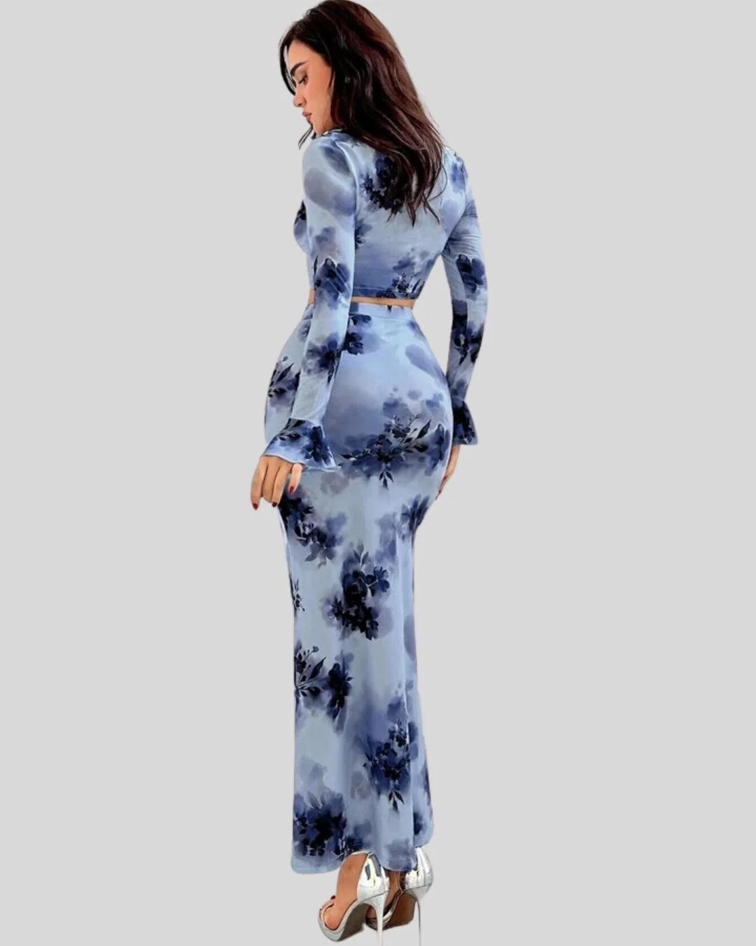 Square Neck Floral Print Top and Mermaid Skirt - Image 2