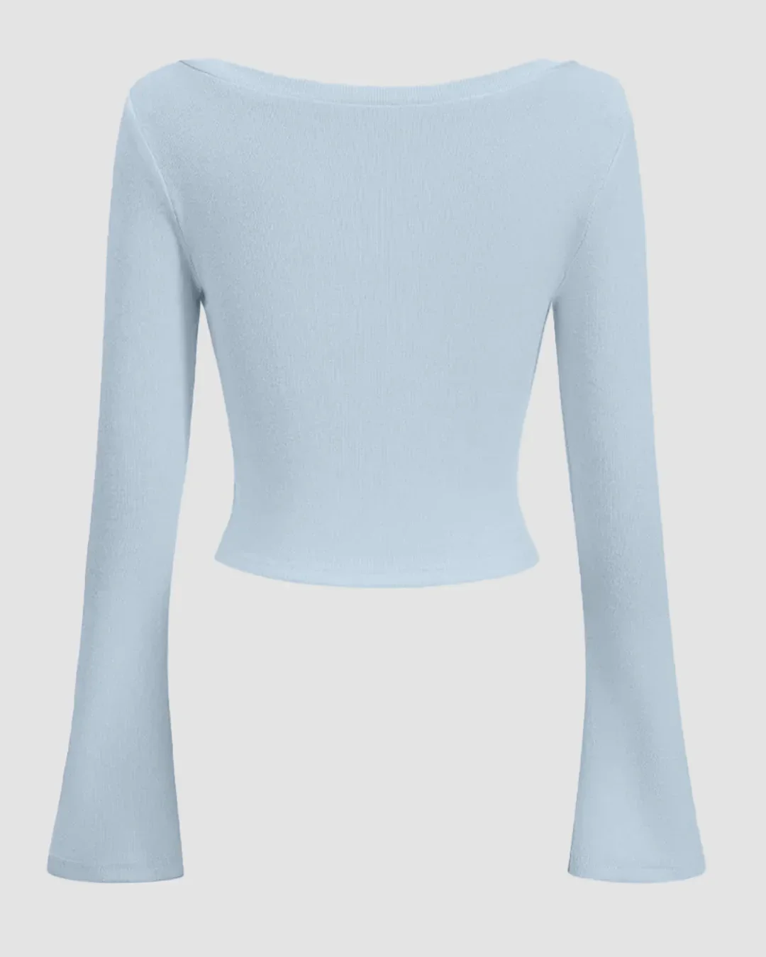 Square Neck Front Button Full Sleeve Top in Ice Blue - Image 2