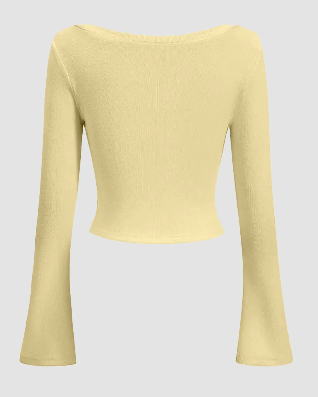 Square Neck Front Button Full Sleeve Top in Vanilla - Image 2
