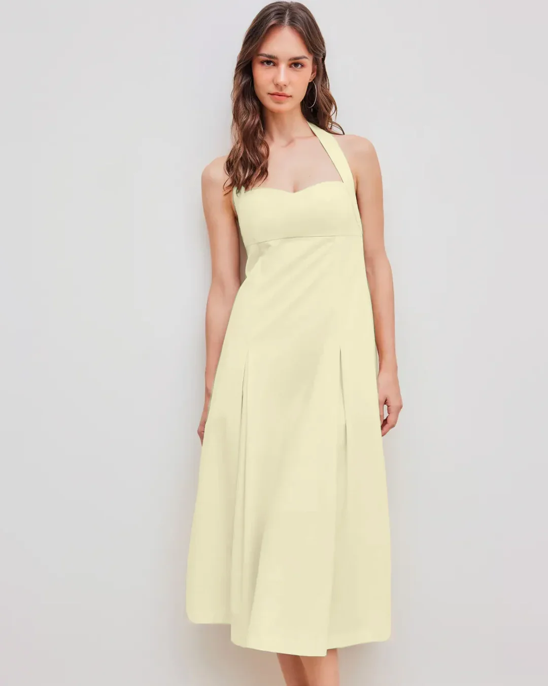 Square Neck Gathered Waist Midi Dress in French Vanilla - Image 2