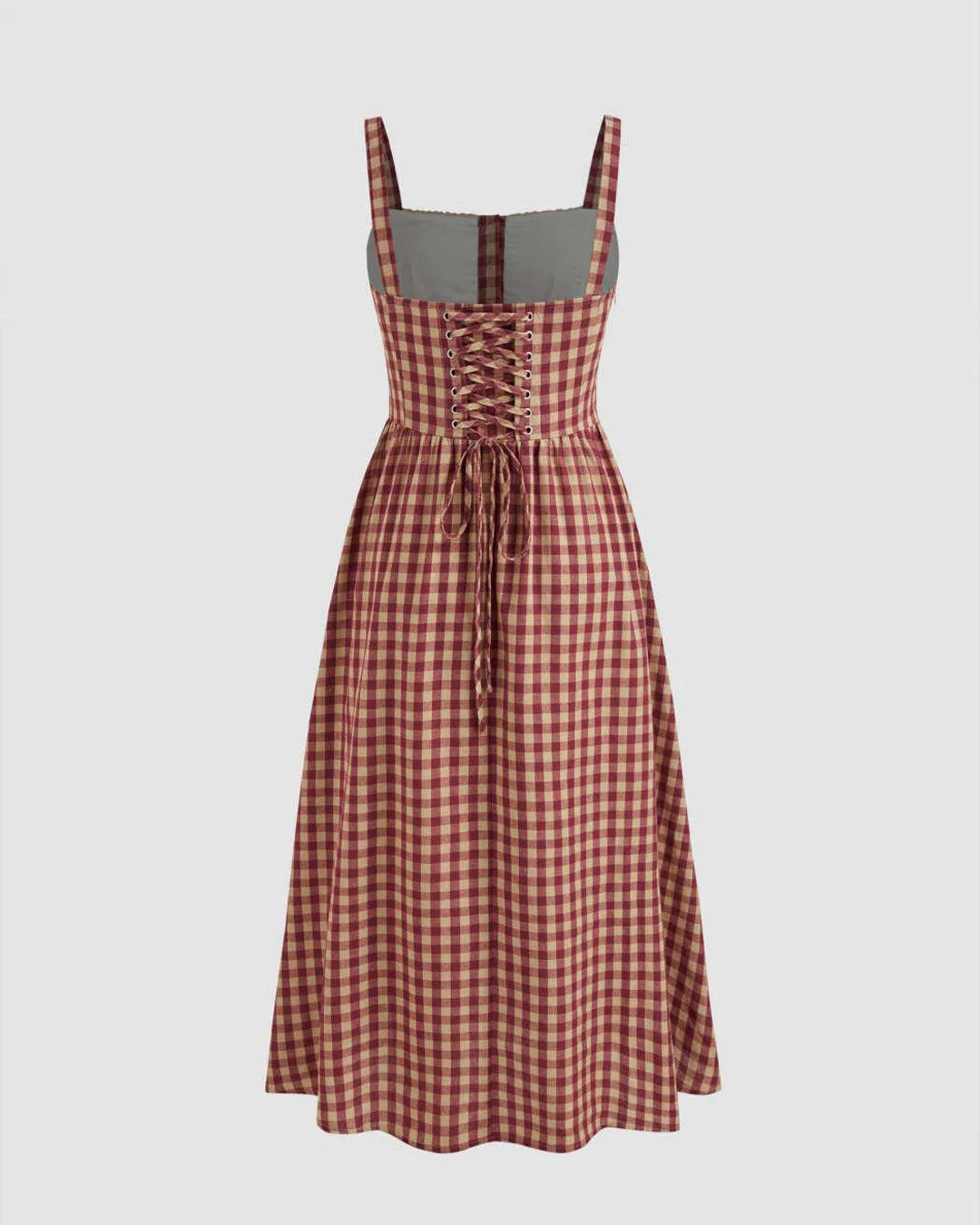 Square Neck Gingham Maxi Dress In Red - Image 3