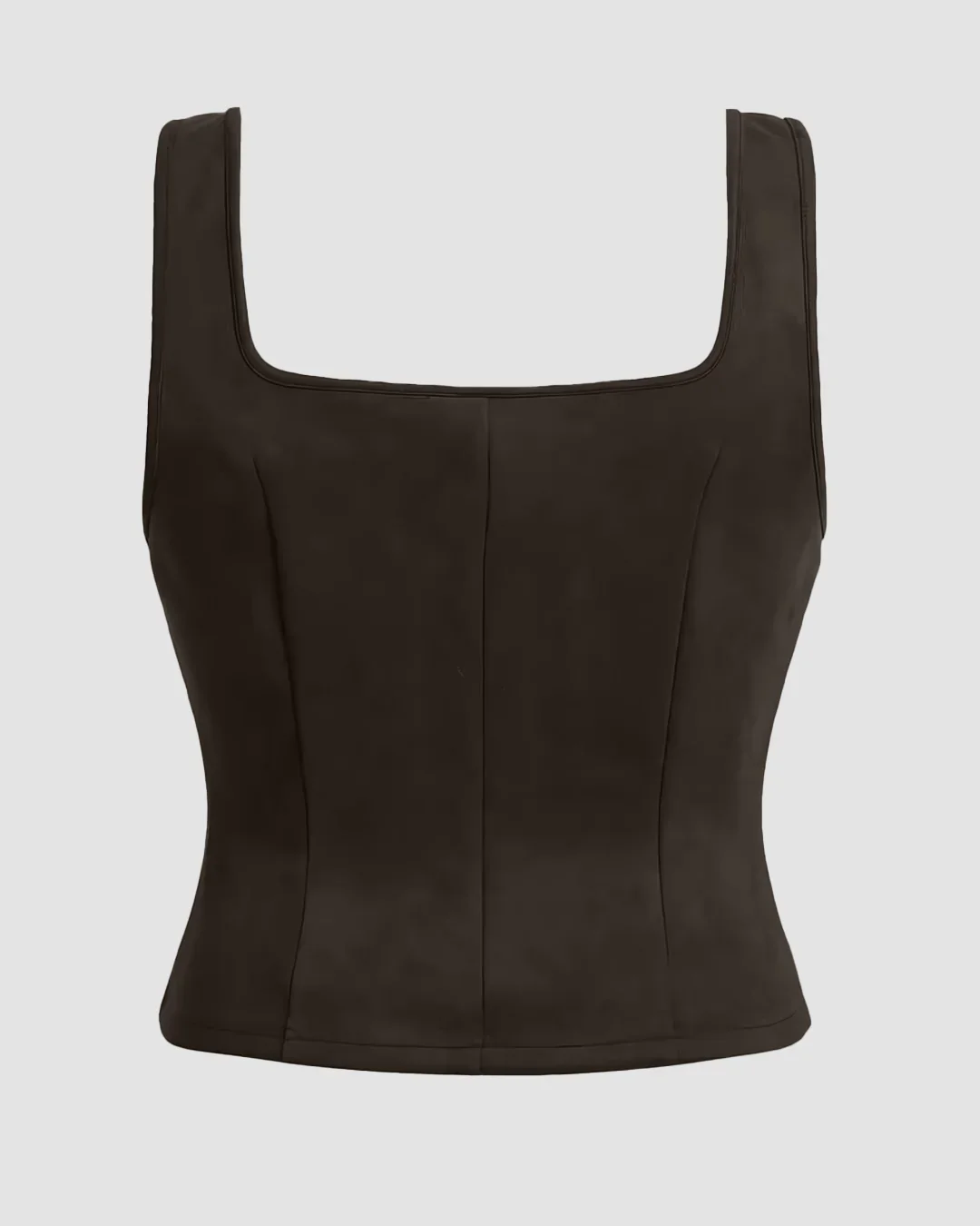 Square Neck Lace Corset Top with Boned Structure in Brown - Image 3
