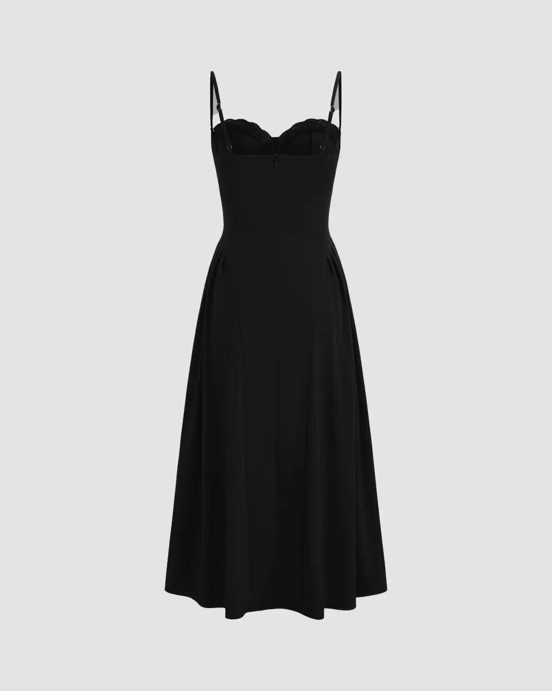 Square Neck Lace Trim Ruffle Black Maxi Dress - Image 3