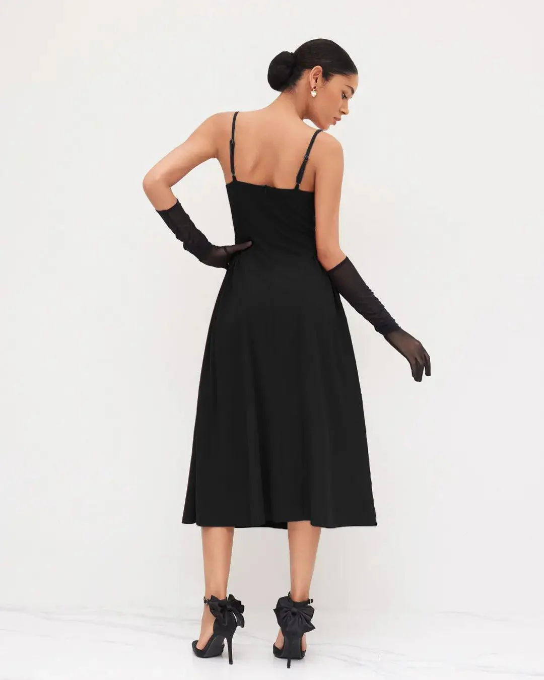 Square Neck Lace Trim Ruffle Black Maxi Dress - Image 4