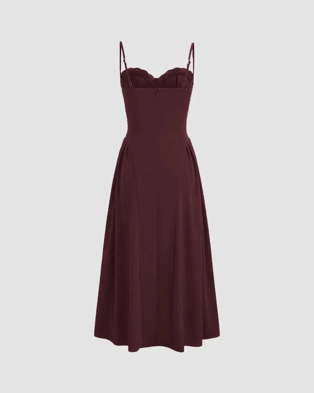 Square Neck Lace Trim Ruffle Maroon Maxi Dress - Image 3