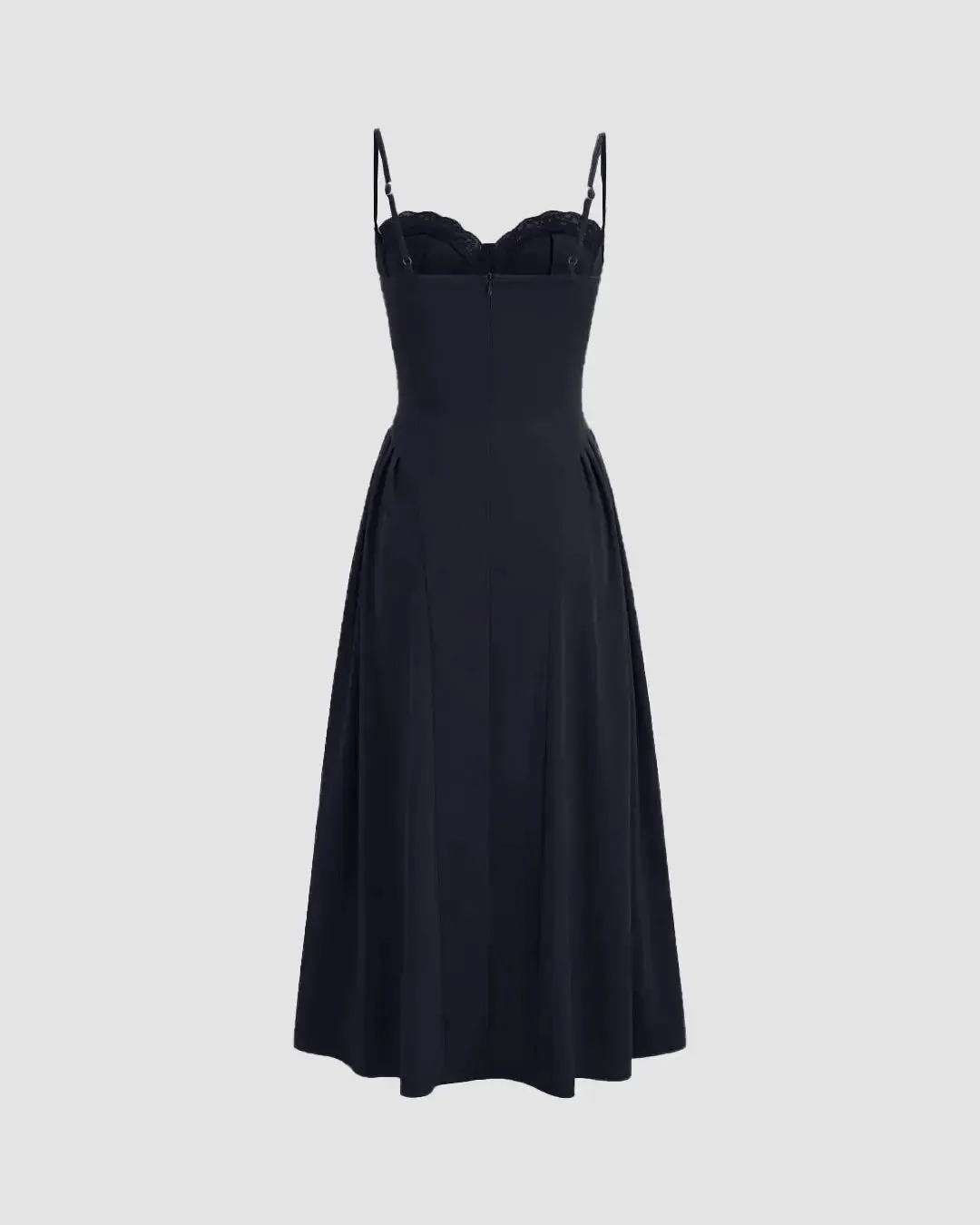 Square Neck Lace Trim Ruffle Navy Blue Maxi Dress - Image 2