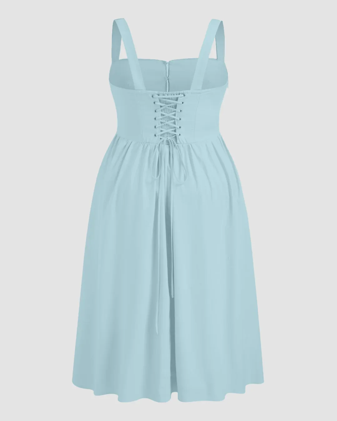 Square Neck Lace Up Ruffle Maxi Dress Curve & Plus in Powder Blue - Image 3