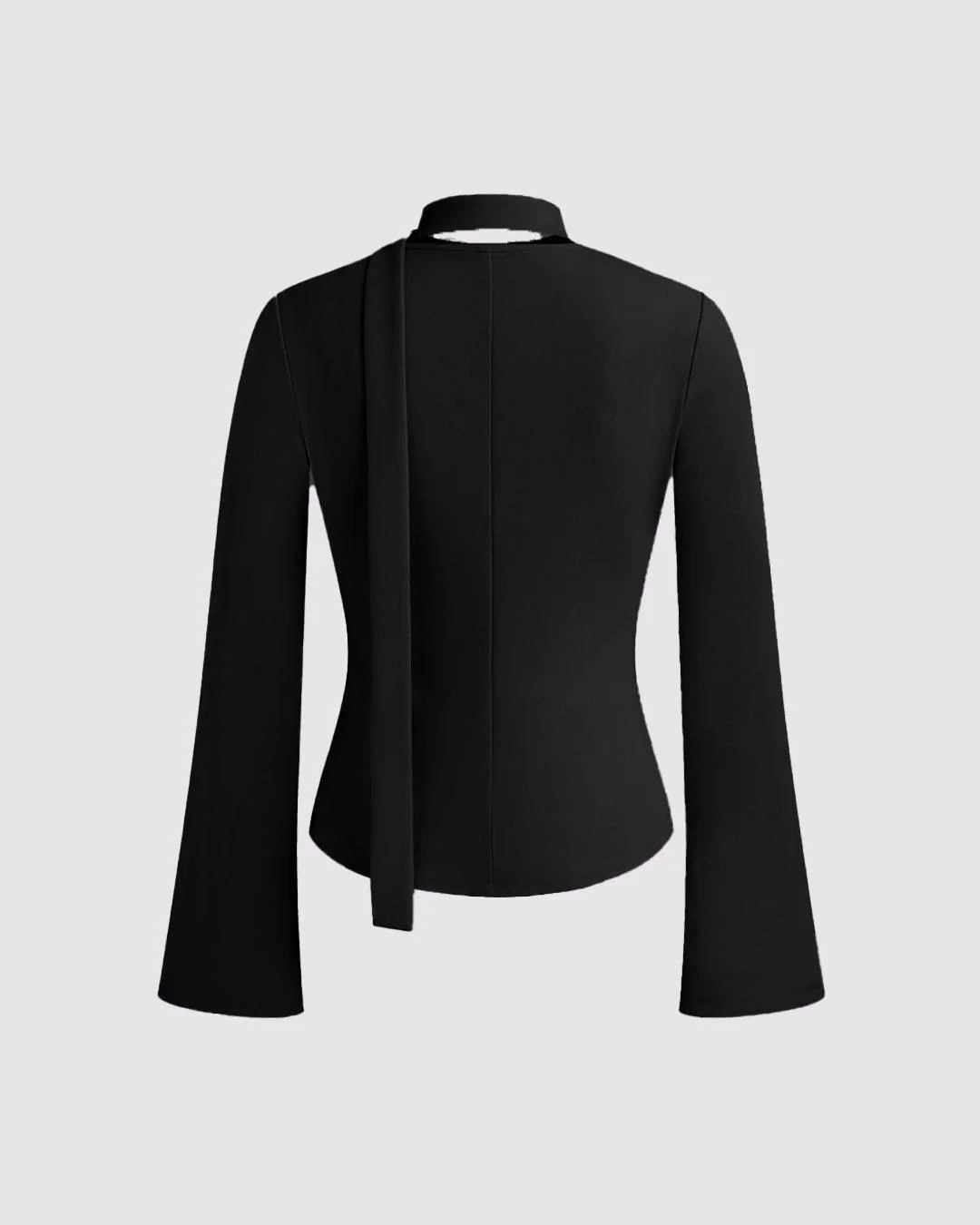 Square Neck Long Sleeve Top With Scarf In Black - Image 2