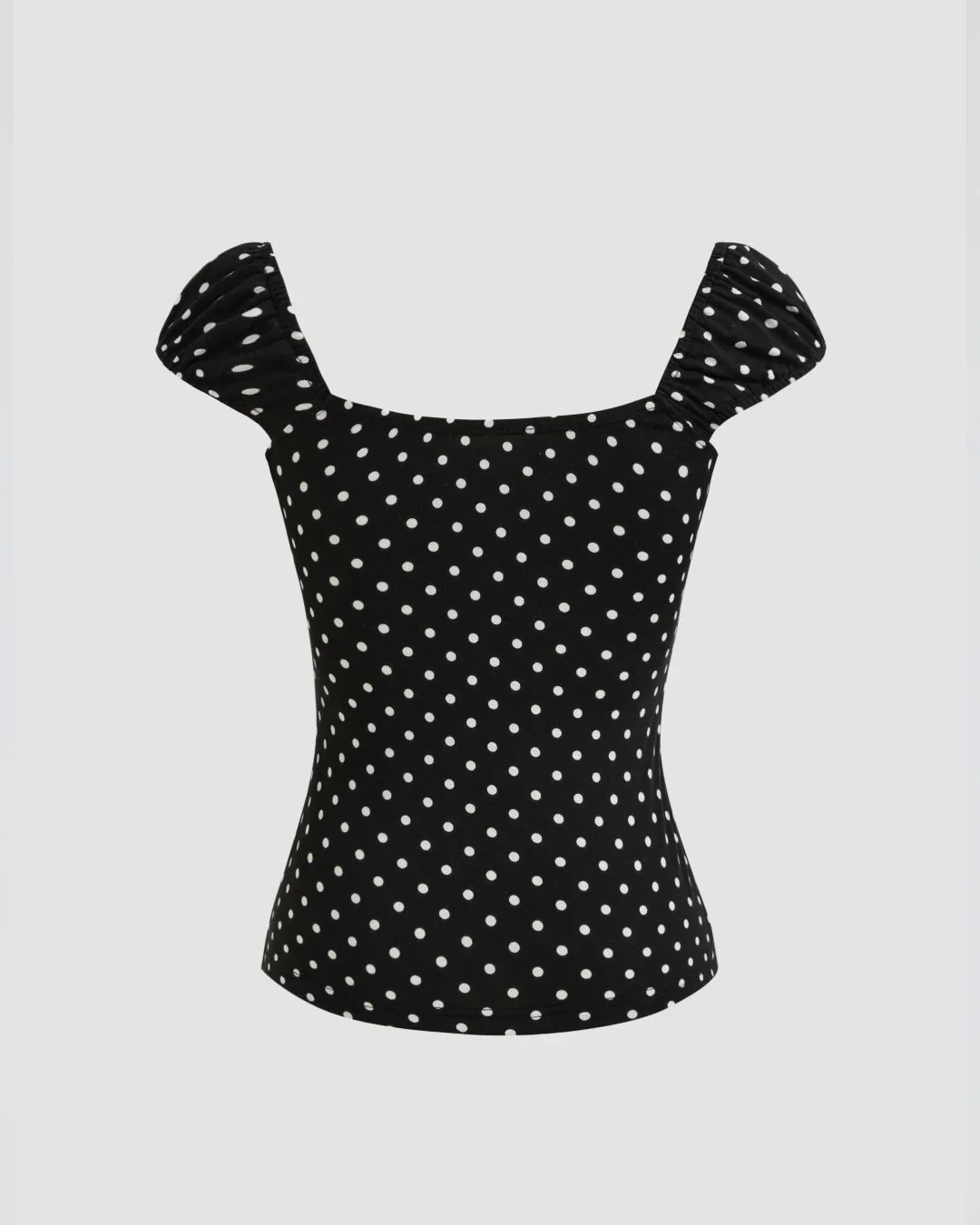 Square Neck Polka Dot Knotted Short Sleeve Top - Image 2