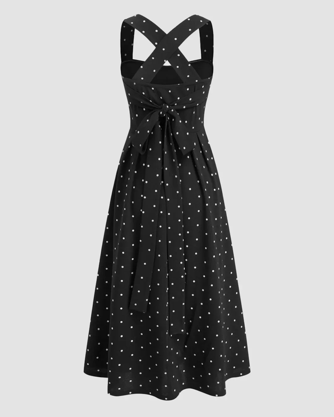 Square Neck Polka Dot Ruffle Criss Cross Maxi Dress - Image 2