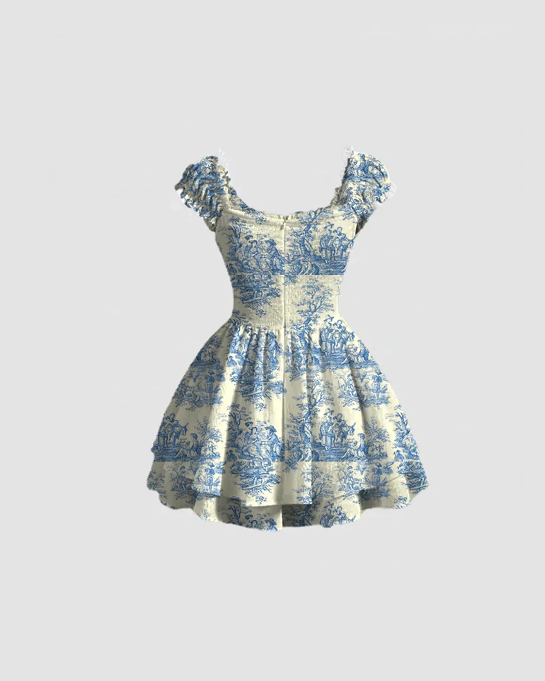 Square Neck Printed Waist-Cinching Mini Dress - Image 2