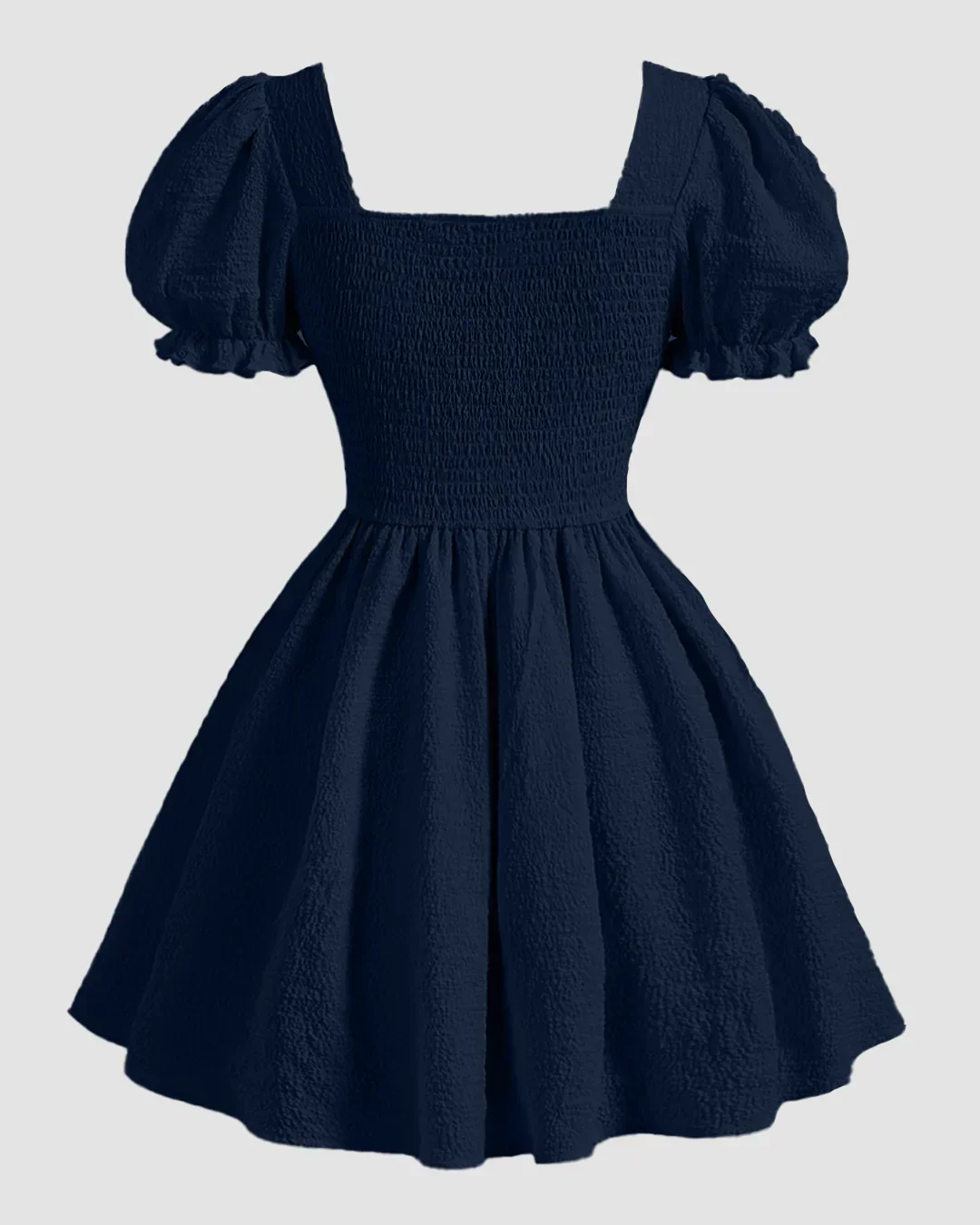 Square Neck Puff Sleeve A-Line Mini Dress in Navy Blue - Image 2