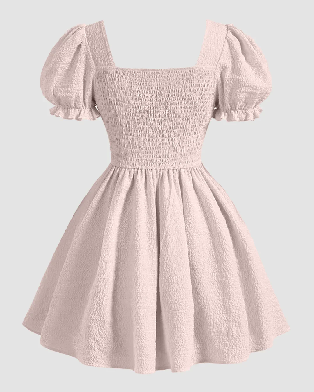 Square Neck Puff Sleeve A-Line Mini Dress in Powder Pink - Image 2