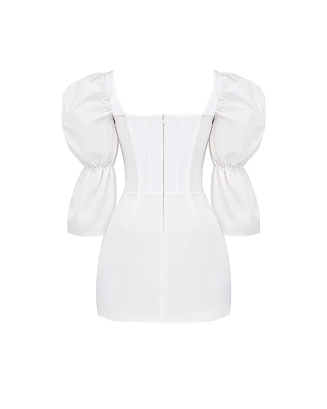 Square Neck Puff Sleeve Corset White Dress - Image 3