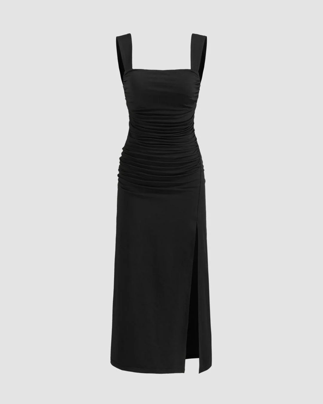 Square Neck Ruched Split Bowknot Maxi Dress - Image 3