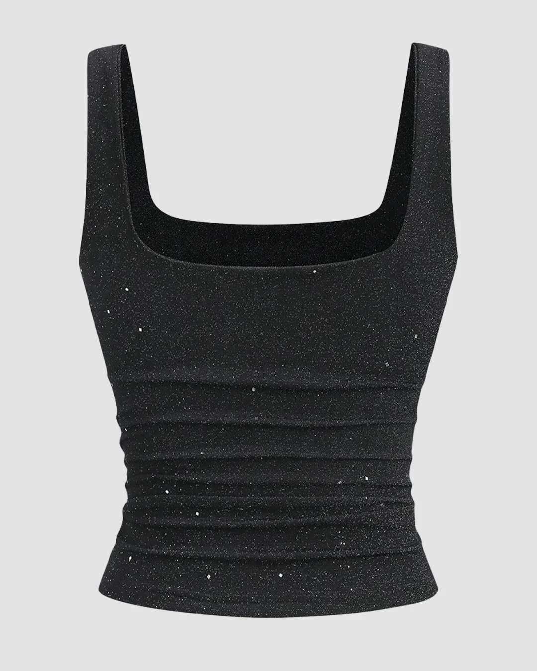 Square Neck Ruched Sleeveless Stretch Tank Top in Black - Image 2