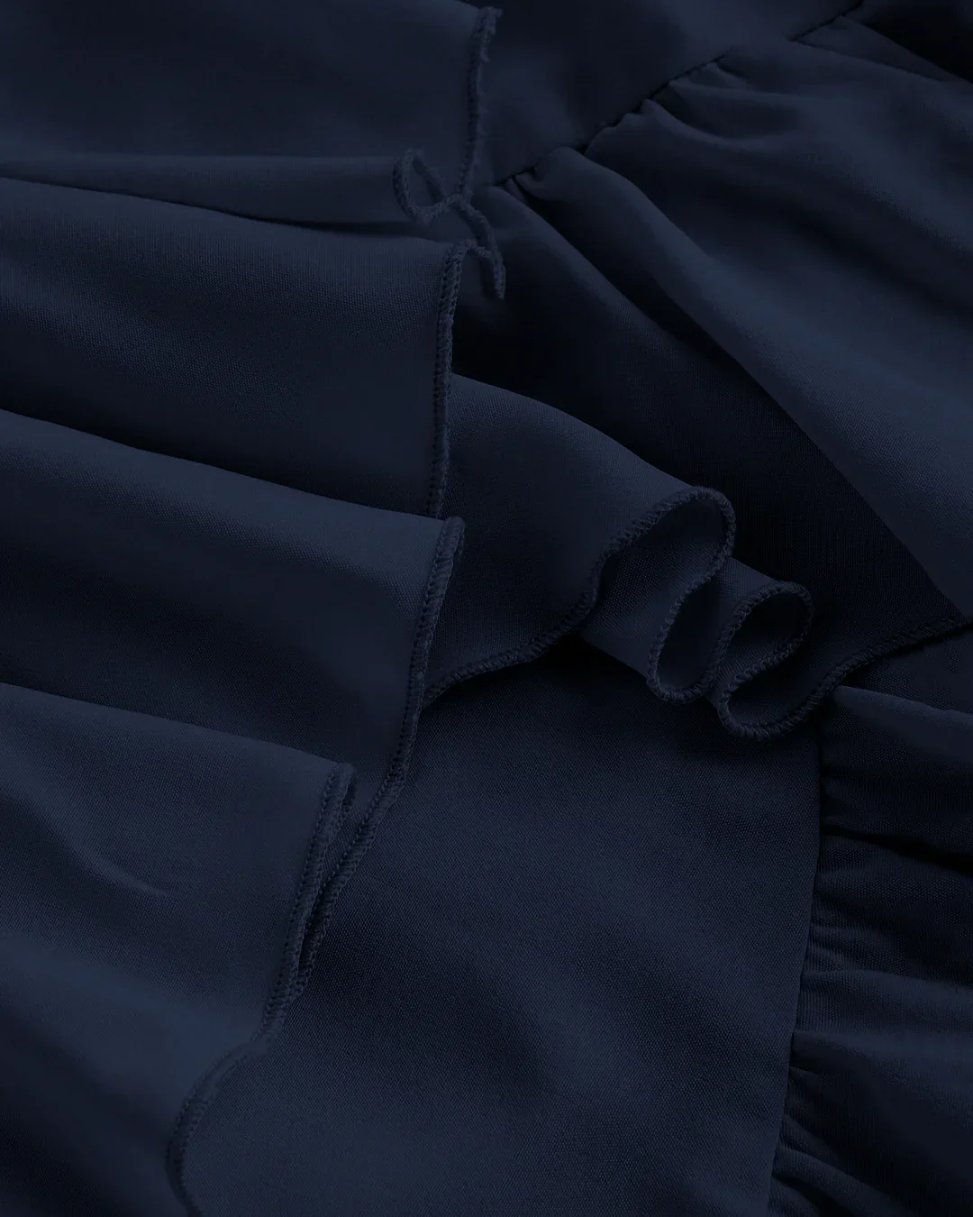 Square Neck Ruffle Hem High Low Midi Dress in Navy Blue - Image 3