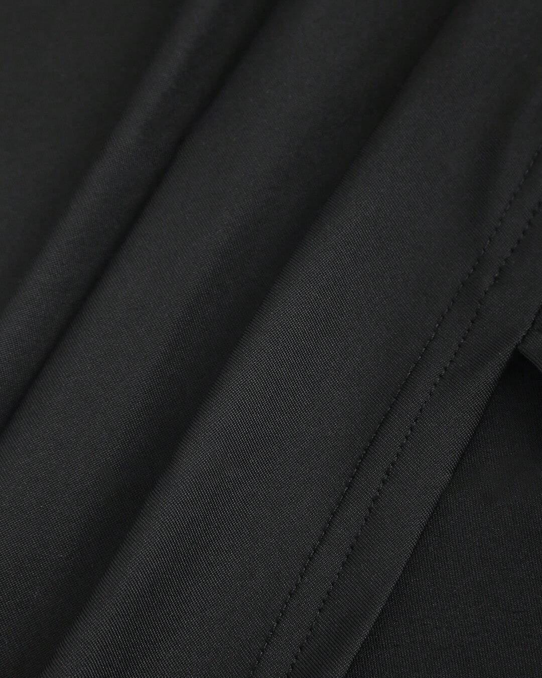 Square Neck Short Sleeve Ruched Black Dress - Image 3