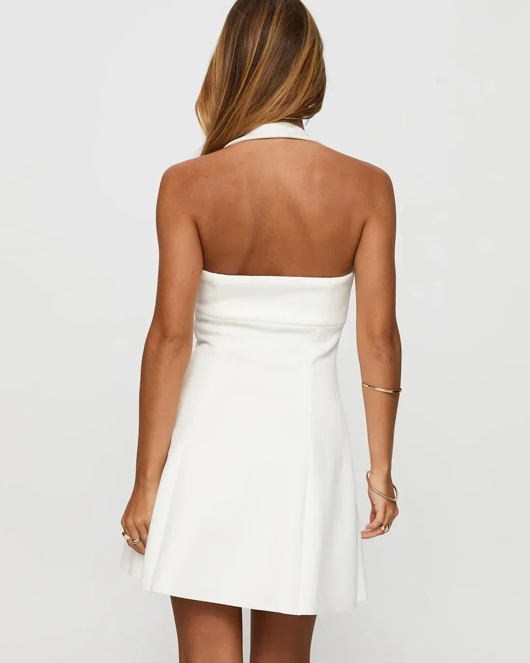 Square Neck Sleeveless A-Line Mini Dress in White - Image 3