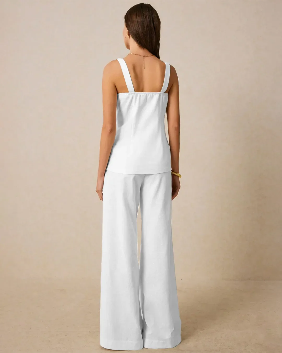 Square Neck Sleeveless Co-ord Set With Front Buttons In White - Image 3