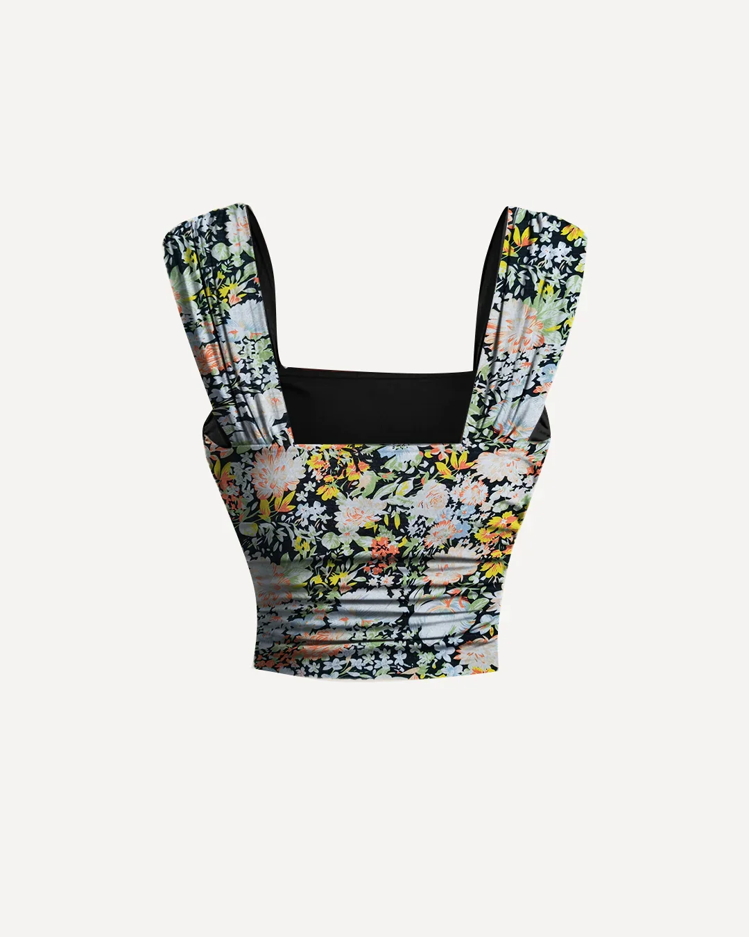 Square Neck Slim Fit Straight Hem Floral Print Sleeveless Crop Top - Image 3