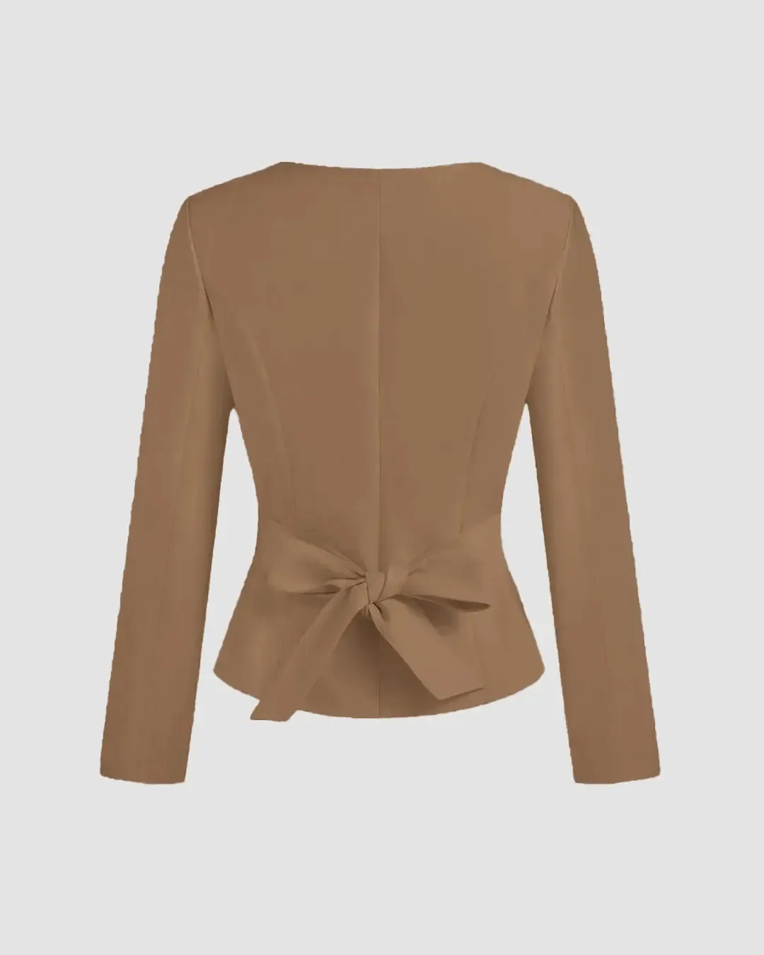 Square Neck Solid Button Bowknot Mud Jacket - Image 2
