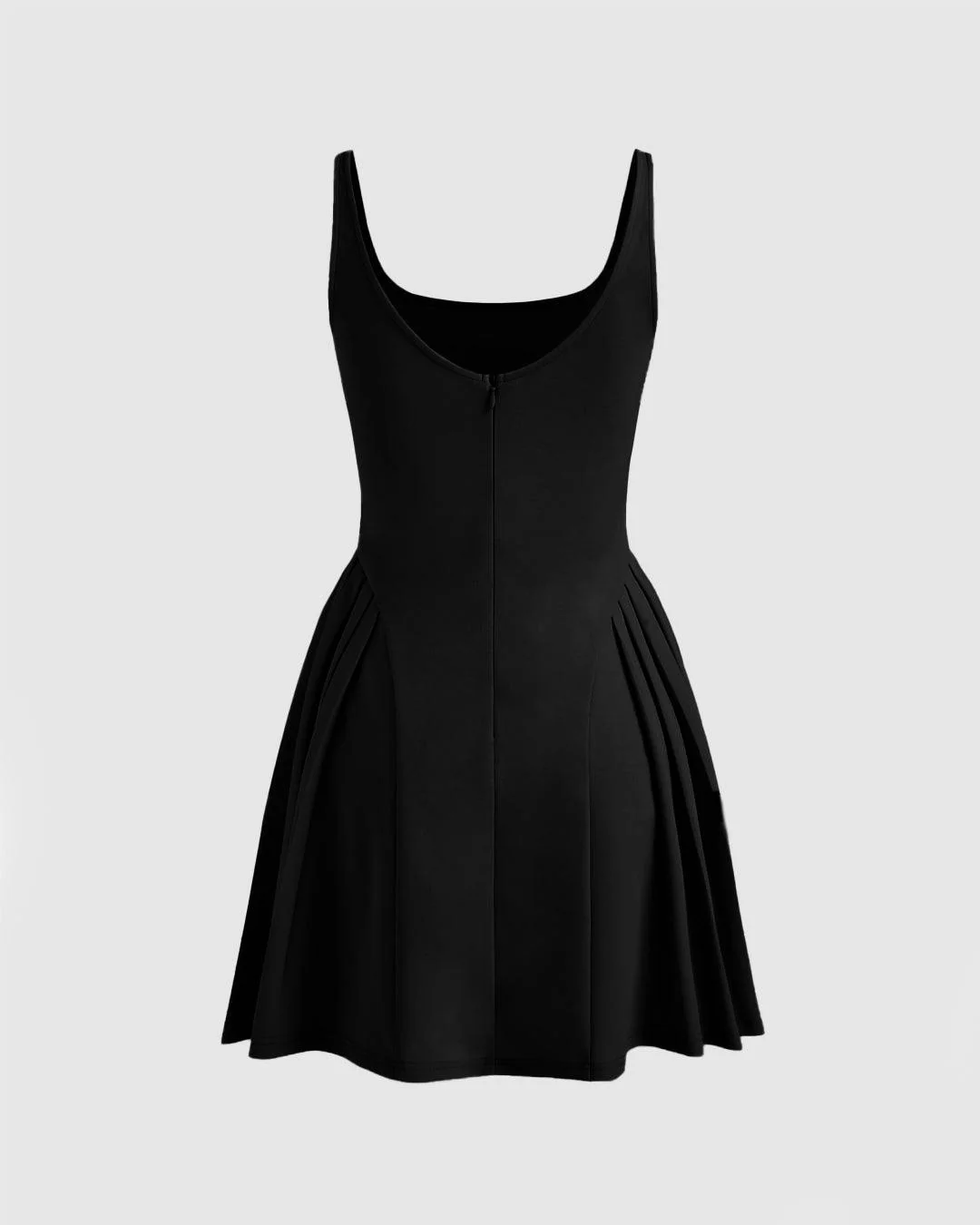 Square Neck Solid Pleated Cami Black Mini Dress - Image 2