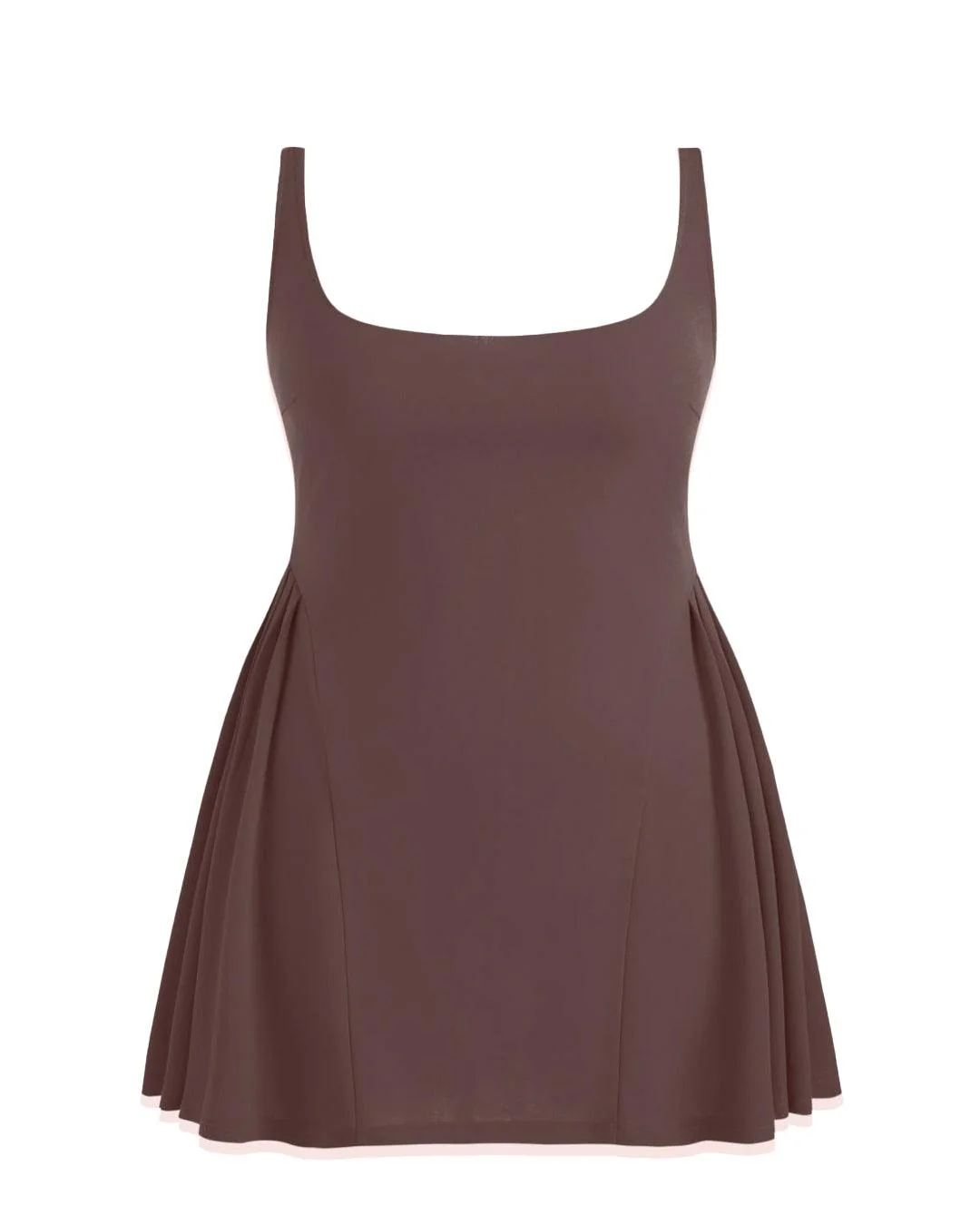 Square Neck Solid Pleated Cami Brown Mini Dress Curve & Plus - Image 3