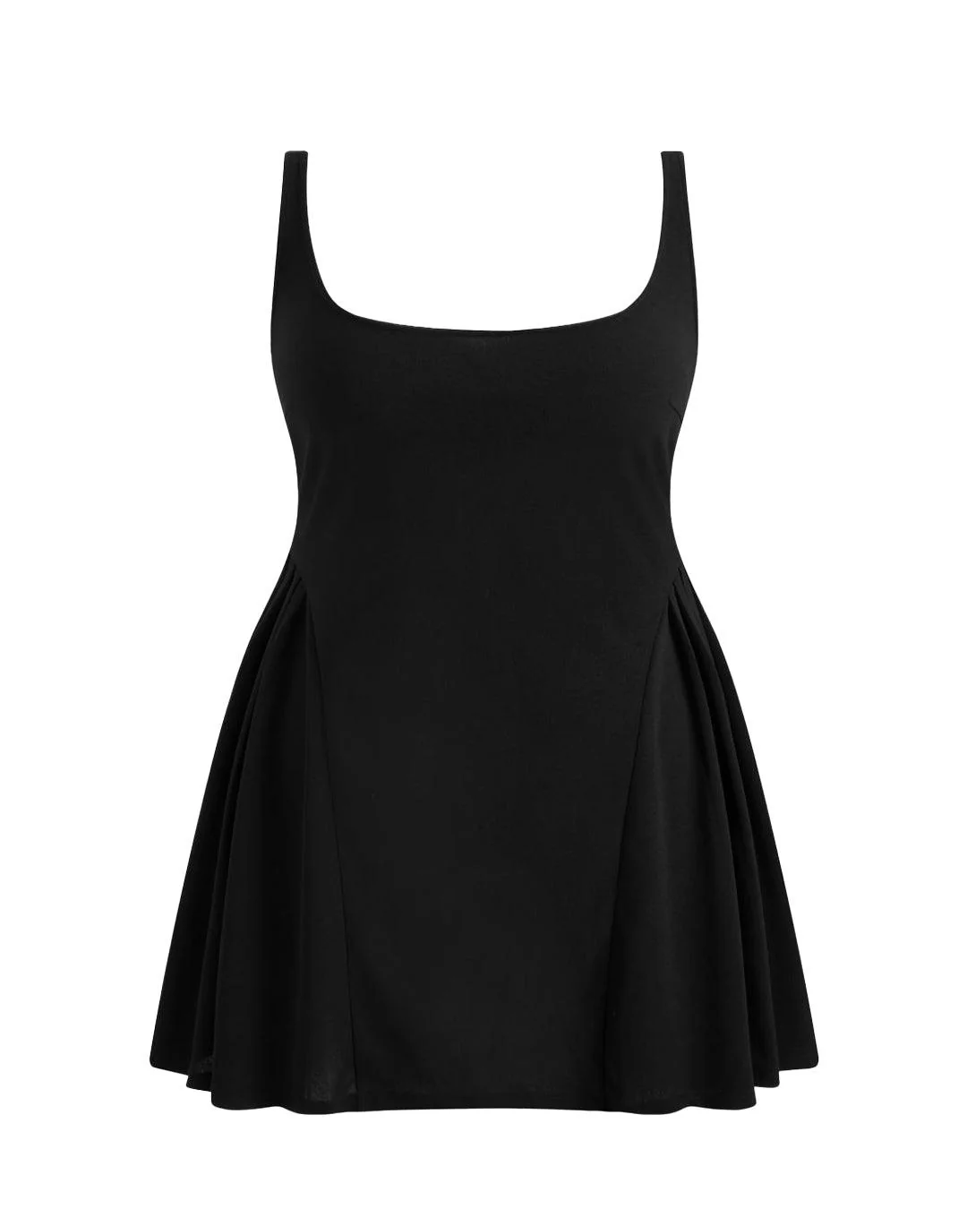 Square Neck Solid Pleated Cami Black Mini Dress Curve & Plus - Image 3